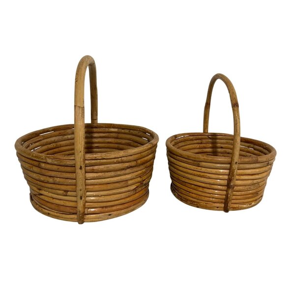Vintage Woven Rattan Nesting Basket Set With Handles - Picture 4 of 10